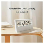 Moderne transparente LED-Digitaluhr – Temperatur und Luftfeuchtigkeit, Wettersymbole, Heim- und Bürodekor | 2158 