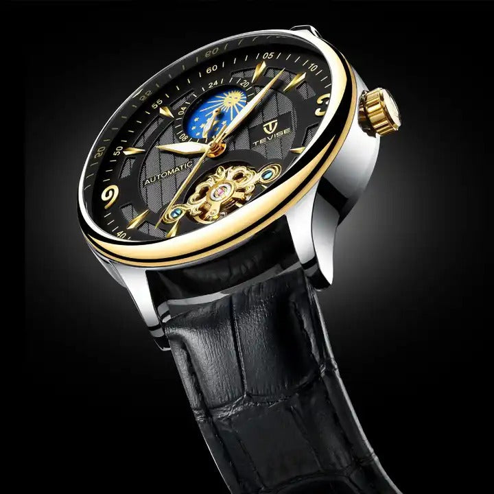 Herren-Automatikuhr aus Leder, mechanisch, Tourbillon, wasserdicht, Freizeituhr | T820b 