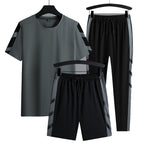 Herren-Set Kleidung 3-teilig T-Shirt Kurzarm Einfarbig Sommer-Sets | 1083 