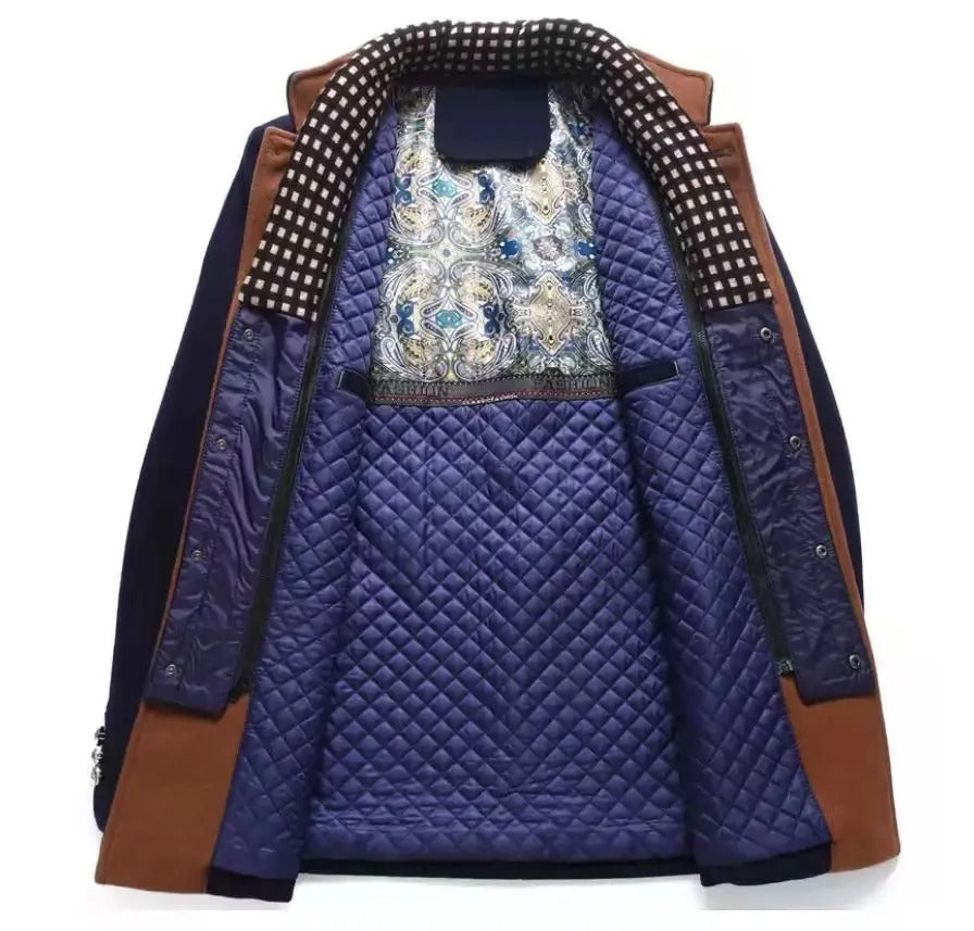 Herren Wintermantel, einreihig, lässig, Wollmantel, dicker Kragen, Schal, Jacke | 2106 