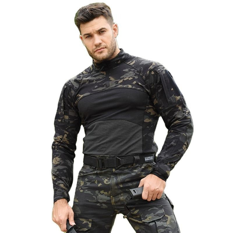 Men's Tactical Long Sleeve Shirt Airsoft Military Camo Pullover T Shirt | 00856