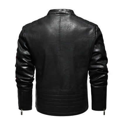 Veste en cuir PU pour homme, couleur assortie, pour moto | KH-168 