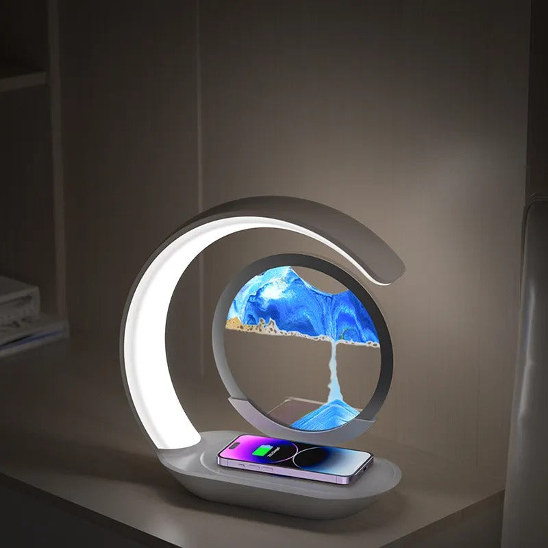 Multifunktionale 3D-Sanduhr-Nachtlicht-LED-Lampe mit 15-W-Wireless-Ladegerät für Schlafzimmer | D25 
