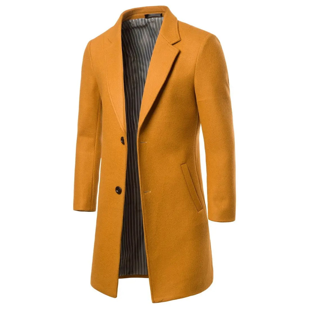 Herren Trenchcoat aus Wolle mit Umlegekragen, lang, aus Wolle und Wollmischungen, Wolljacke, Mantel | JJ-YF601 
