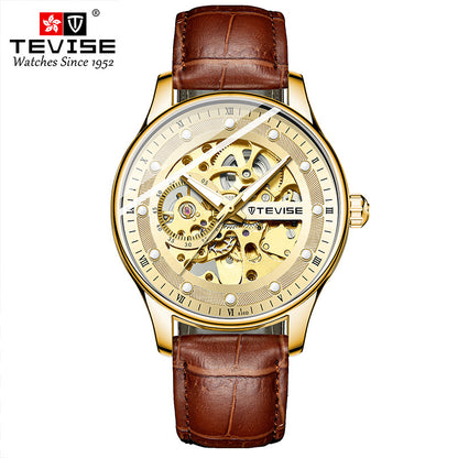 Men's Skeleton Automatic Mechanical Watch Leather Strap Clock Top Wristwatch | T836D