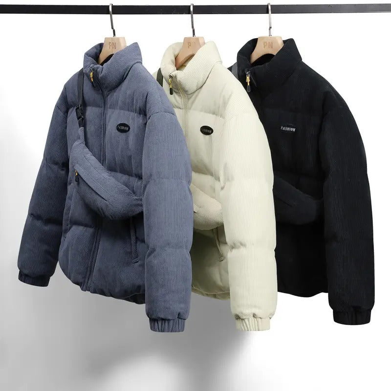 Winter Plain Coat Corduroy Puffer Jackets Loose Warm Wadding Cotton Bomber Jacket | HP-009