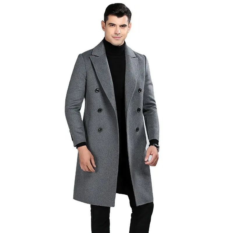 Men's Wool Blends Long Style Woolen Coat Casual Wool Trench Coat Dress Jacket Overcoat | 1001