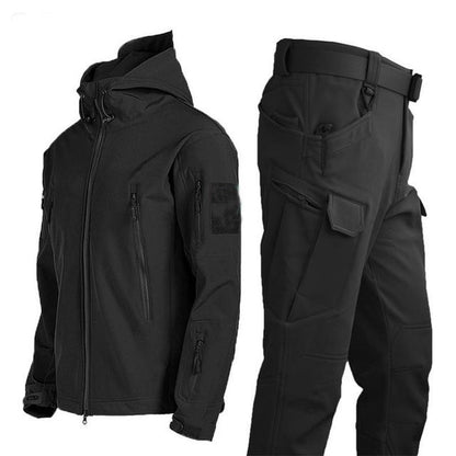 Combinaison de randonnée imperméable pour homme, coupe-vent d'extérieur, veste tactique, sweat à capuche, pantalon de trekking pour homme, ensemble de chasse en polaire thermique | 00856 