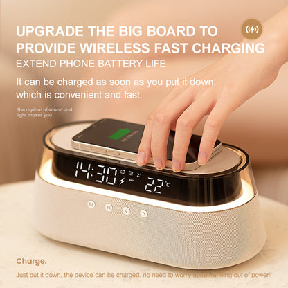 Bedside Alarm Clock Radio with Wireless Charging & Night Light Modern All-in-One Design | S39W