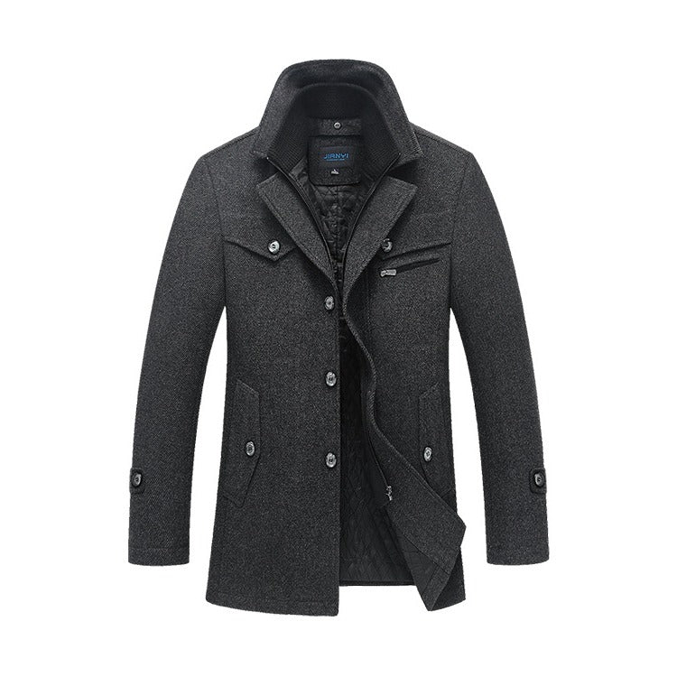 Herren Winter Pea Coat Lässiger Woll-Trenchcoat Einreihige Kurze Wolljacke | 1303 