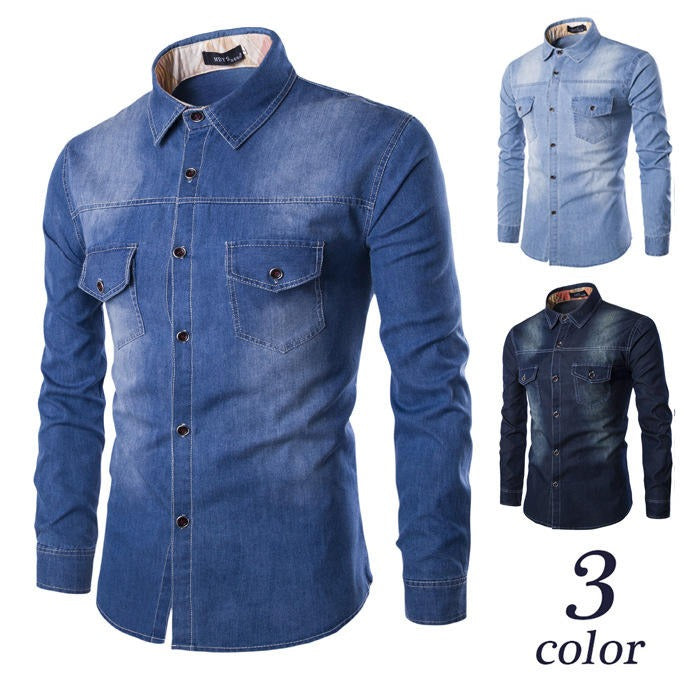 Chemise en jean streetwear de haute qualité en coton, coupe slim décontractée, manches longues | 1818-C993 