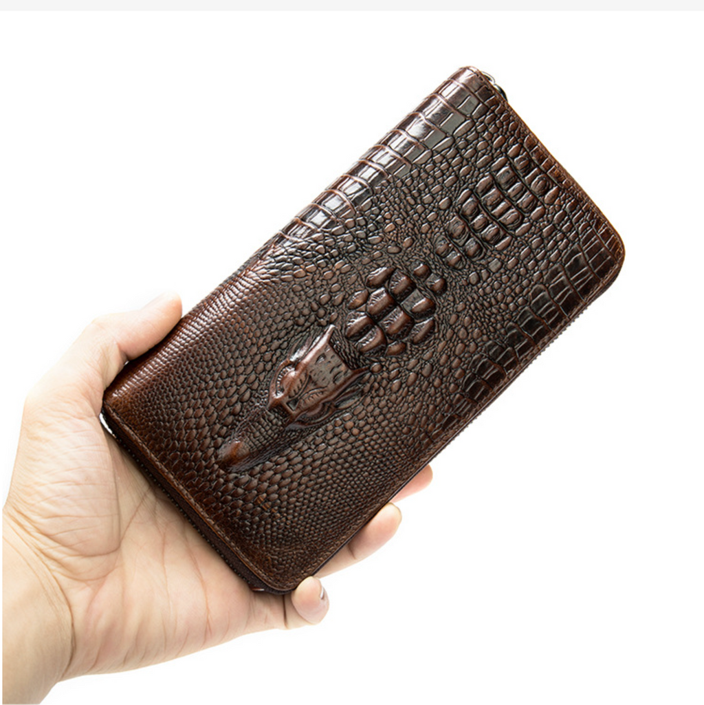 Herren-Geldbörse aus echtem Rindsleder, großes Fassungsvermögen, mit Ausweisfenster, Kartenfach, Handy-Reißverschluss und Münzfach | 1232 