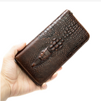 Herren-Geldbörse aus echtem Rindsleder, großes Fassungsvermögen, mit Ausweisfenster, Kartenfach, Handy-Reißverschluss und Münzfach | 1232 