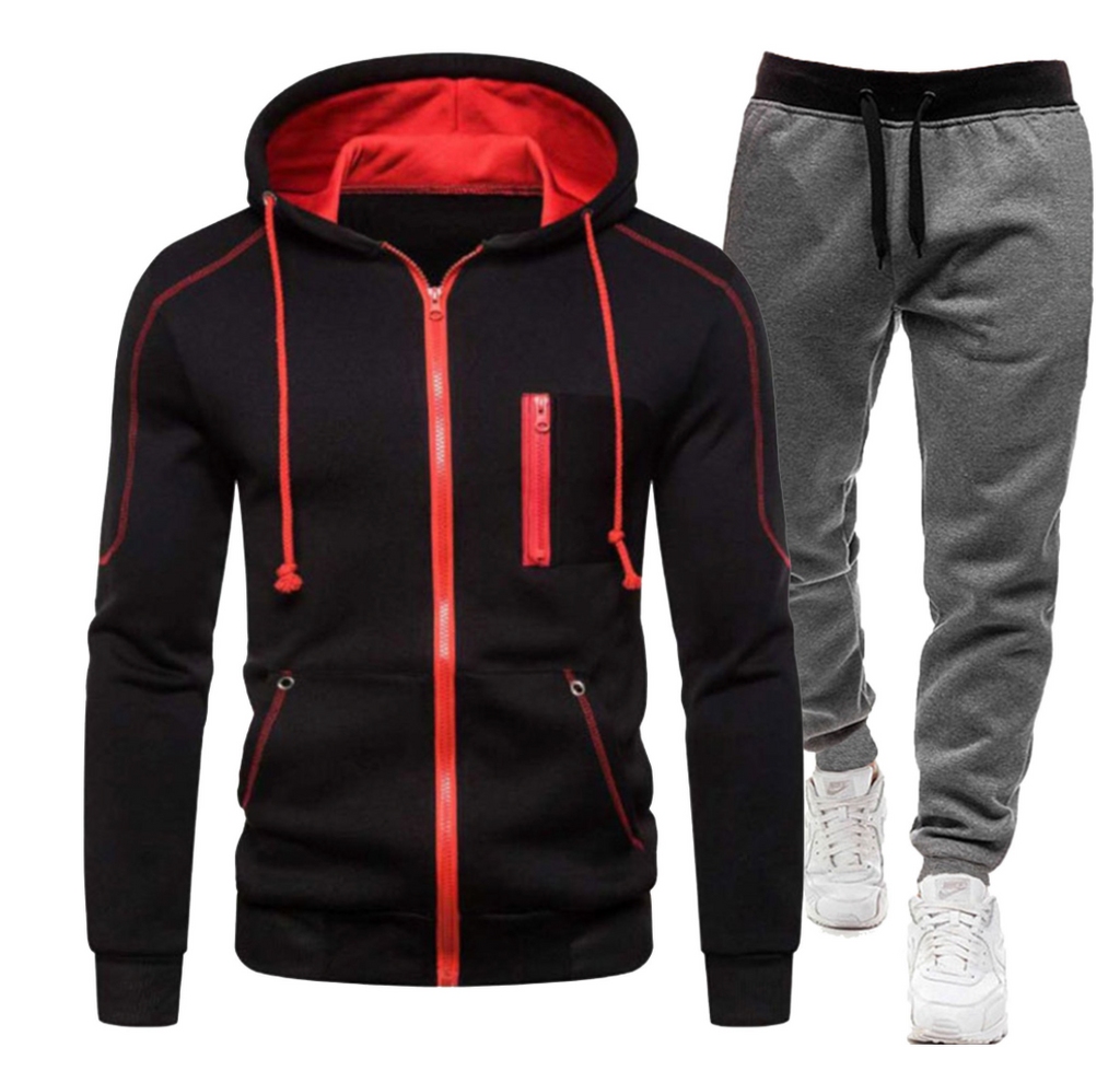 Herren Winter Reißverschluss Hoodie 2 Stück Casual Trainingsanzug Sportswear | 065 
