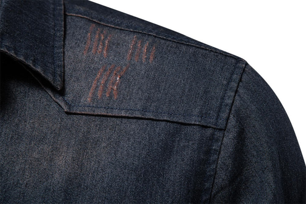 Herren Langarm Denim Bügelfreies Freizeithemd Einfarbig Baumwolle Vintage Style | 6022 