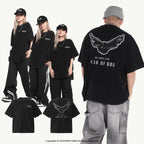 FOG Vintage Retro Taubendruck Halbarm T-Shirt Unisex Trendy Doppellinien Design T-Shirt | FOG 