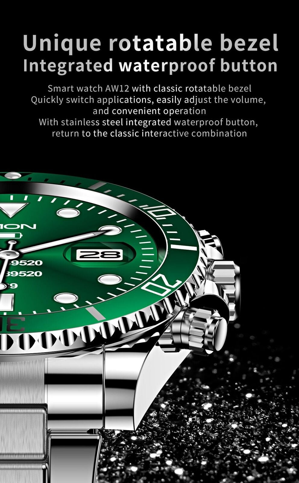 Orologio da uomo con cinturino in acciaio BT Call Smart Watch Rolex Style Business Sports Smart Watch | AW-12 