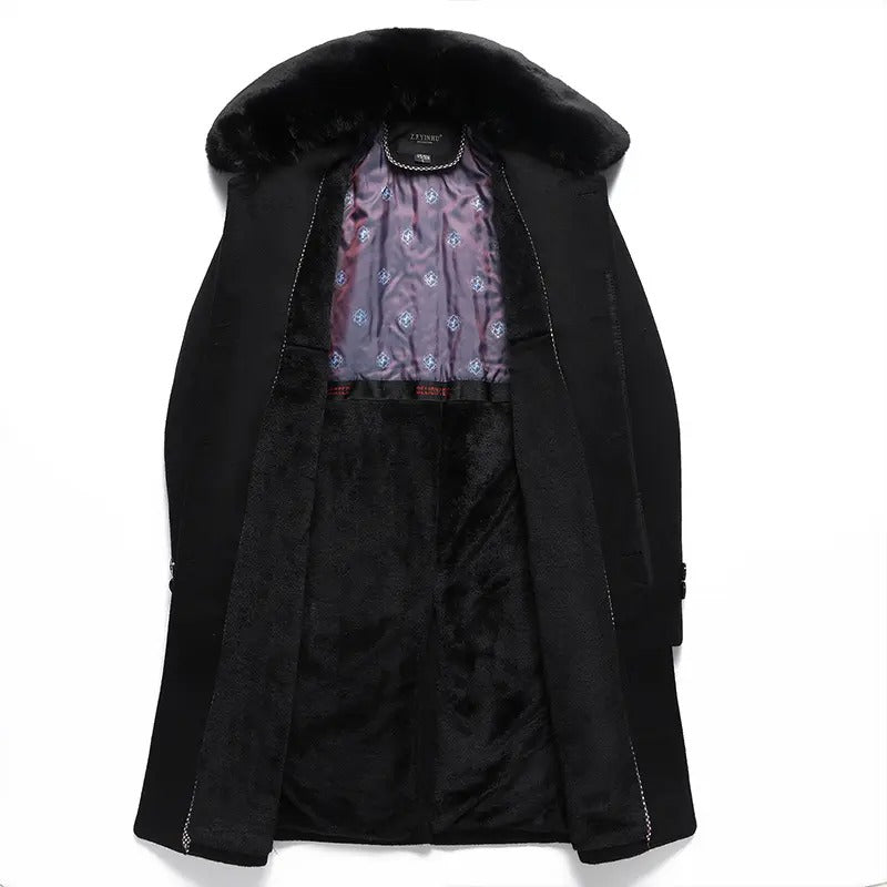 Herren Casual Business Einreihiger Langer Peacoat Mantel Winter Wollmäntel Pelzkragen Trenchcoat | DY9802 