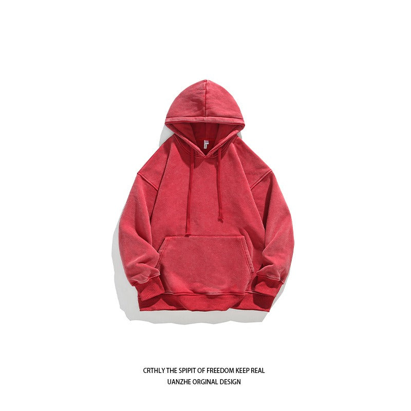 Unisex Heavy French Terry Bonded Fleece Hoodie Dicker Vintage Distressed Washed Pullover | A042-23XW99282 