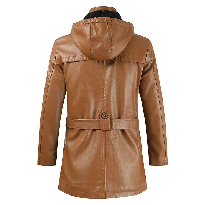 Herren-Lederjacke in mittlerer Länge, Jugend-Windjacke aus PU-Leder | XT1045 