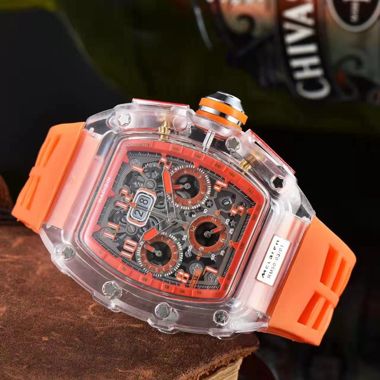 Herren Luxus Beste Sportuhr Transparentes Gehäuse Chronograph Neue Geschenkuhren | 