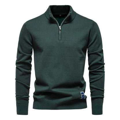 Men's Quarter-Zip Cotton Pullover Sweater – Solid Knit Mock Neck Polo | ZSW-03