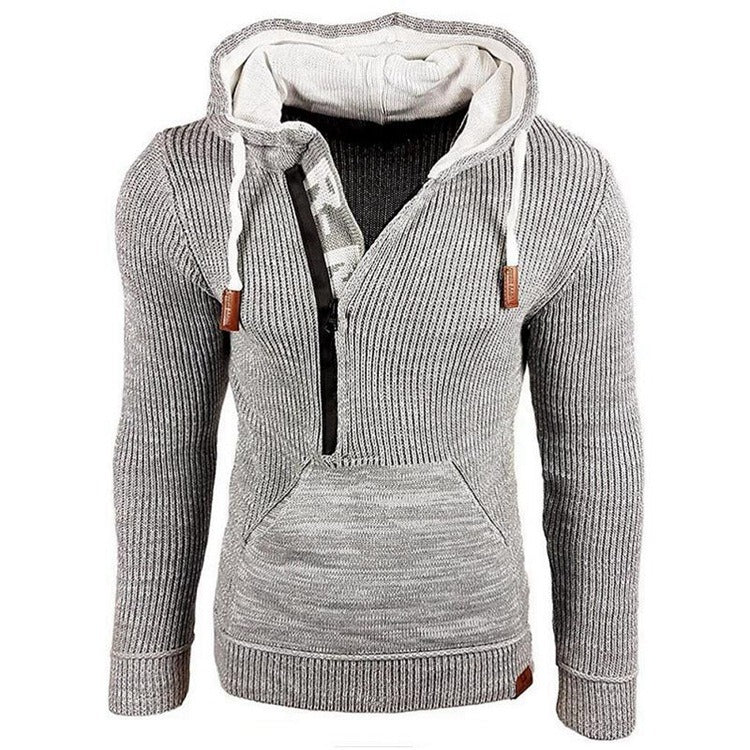 Men's Stylish Winter Warm Hooded Zip Neck Long Sleeve Sweater Jumper Sweatshirt