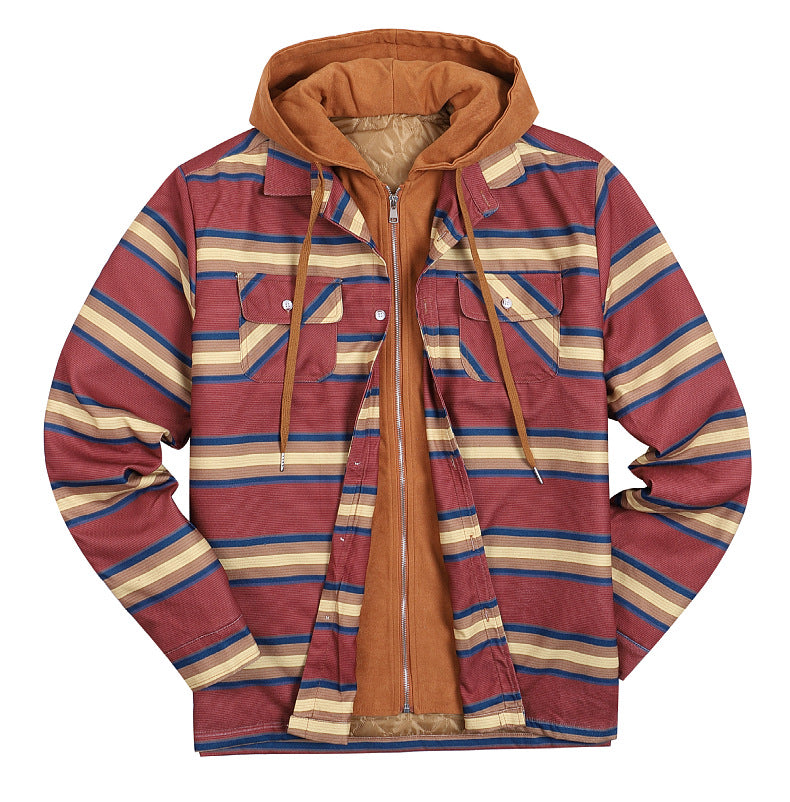Herren-Flanelljacke mit Kapuze und Karomuster, leichte Thermo-Hemdjacke mit Reißverschluss für Herbst und Winter – gemütliche und weiche Oberbekleidung | SY0004 