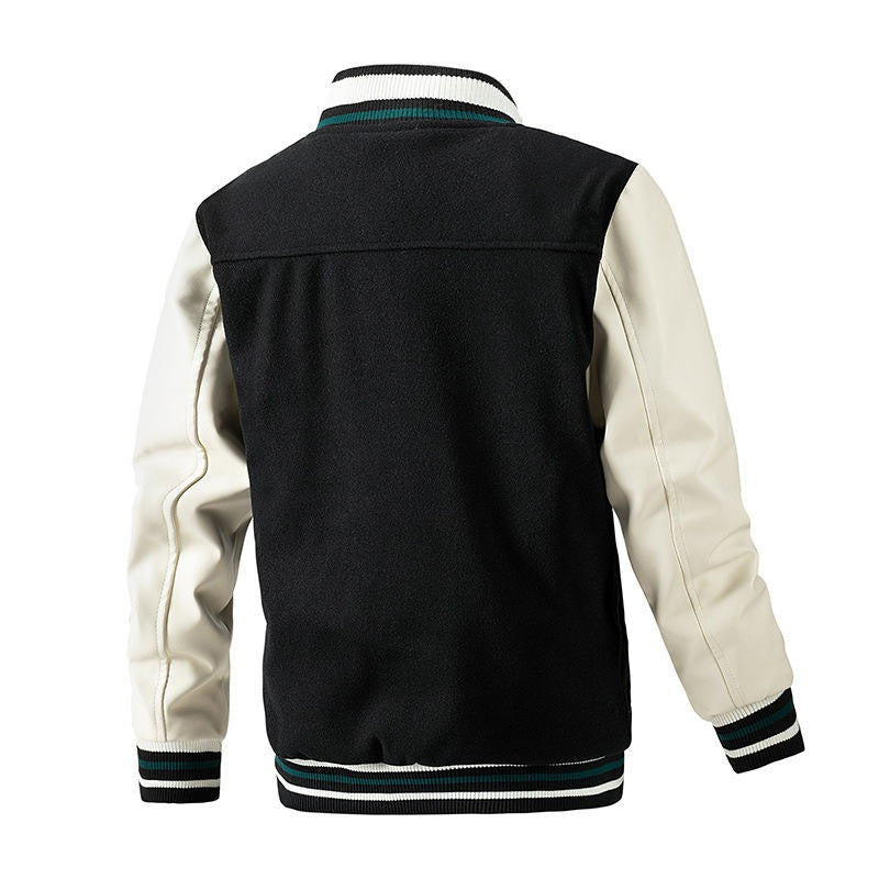 Herren-Winter-Baseballjacke aus Wolle mit Farbblockierung, lässiger und stylischer Modemantel | 77162 