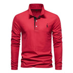 Herren Poloshirt aus Baumwolle, modisch, lässig, langärmelig, mit Hirsch-Stickerei-Design, T-Shirt für Männer | T12 
