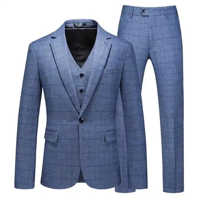 Dreiteiliger Anzug im britischen Stil für Herren, Business Casual, kariert, für Bräutigam und Hochzeitskleid, schmale Anzüge | 6835