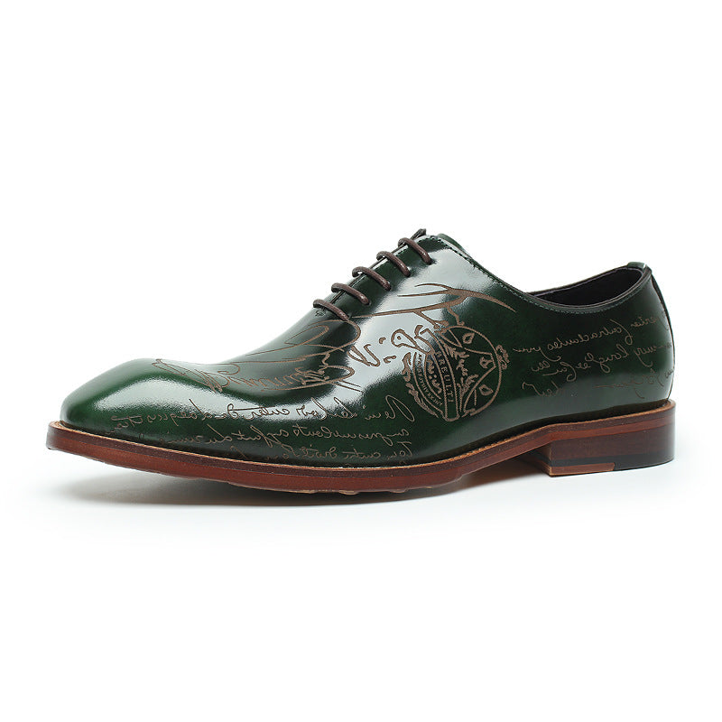 NIUPILI Men‘s Letter Carved Brogue Dress Shoes | Square Toe Patent Leather Business Footwear | Formal Party Oxfords | N68-1