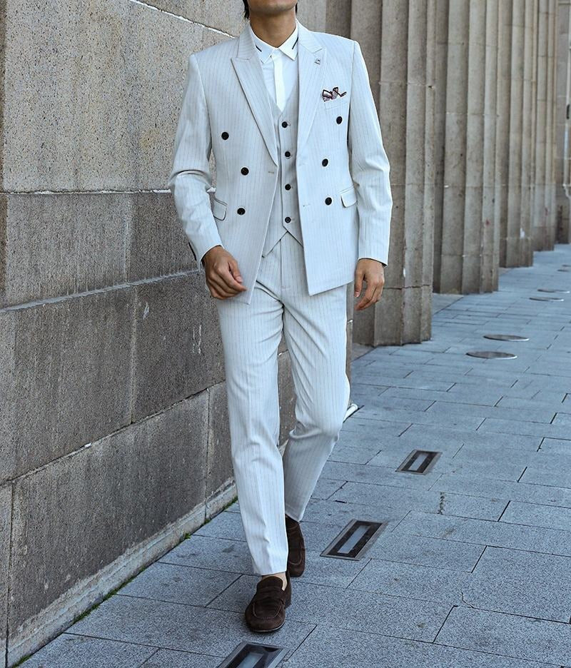 Zweireihiger Herrenanzug, 3-teilig, maßgeschneidert, Smart Fit, für Anlässe, Partys, Business-Anzüge (Blazer + Weste + Hose) | HC67 