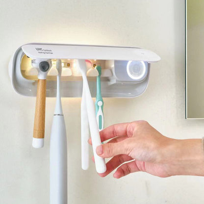 UVC Toothbrush Sterilizer Wall-Mounted Family Holder with USB Charging & Fan Drying | SR-M4