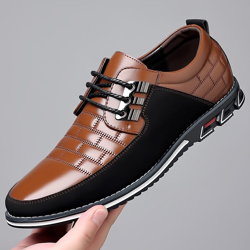 Herren-Derby-Schuhe im britischen Stil mit Karomuster, rutschfeste Leder-Loafer, Mokassins, Hochzeitsschuhe |