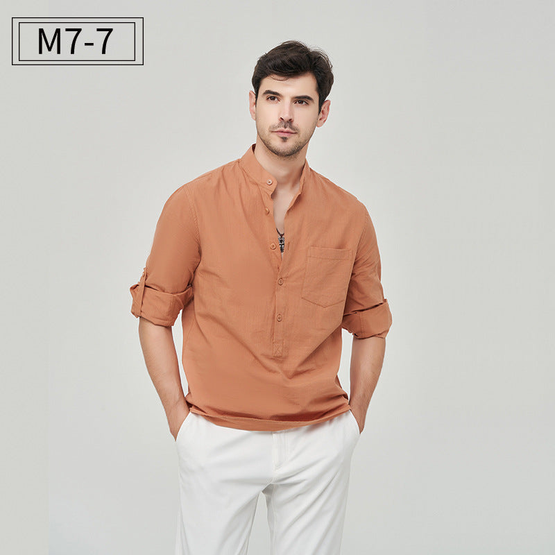 Chemise Henry à boutons solides pour homme, style classique et formel, style polyvalent | M7 