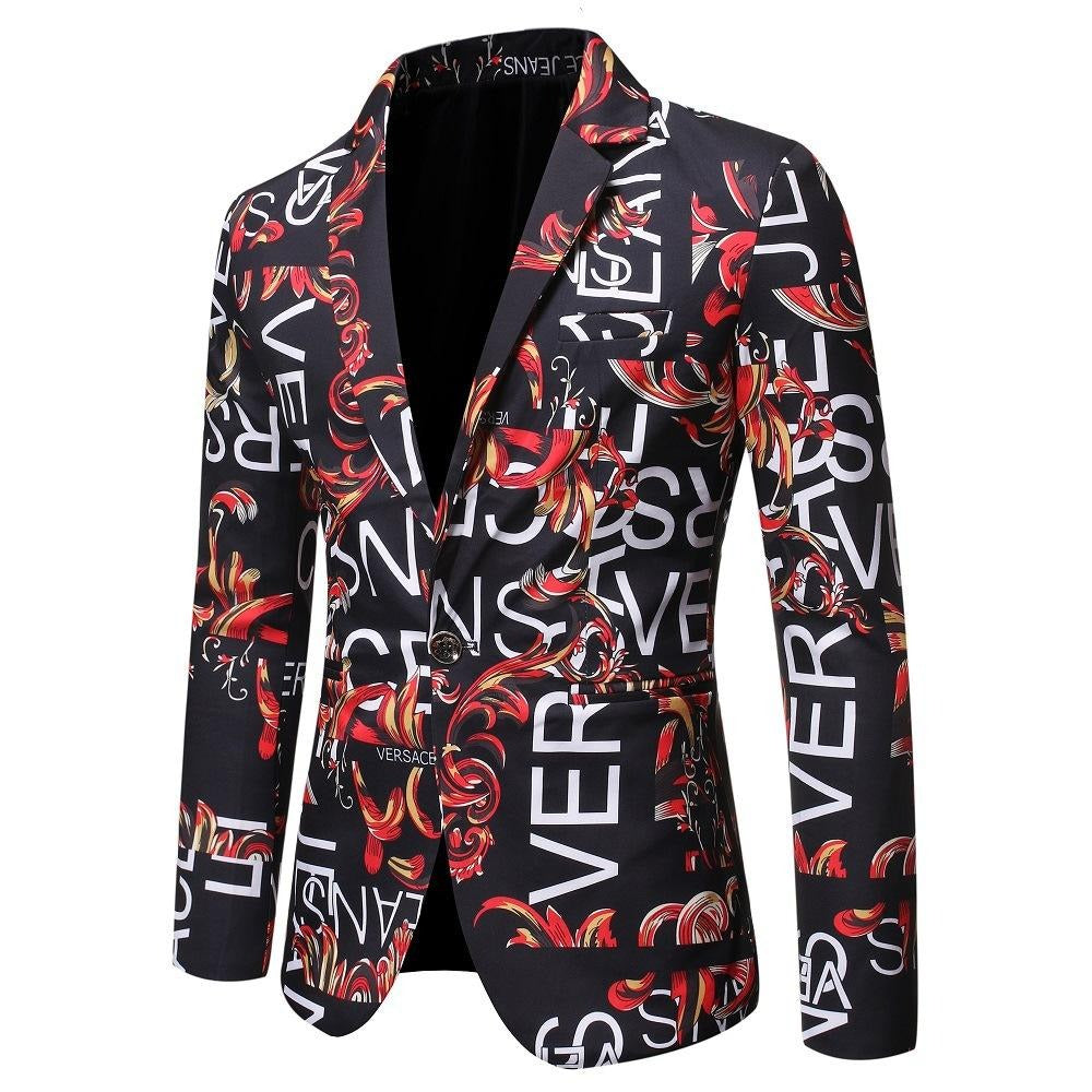 Giacca blazer a 1 bottone con tacca e stampa floreale a maniche lunghe da uomo | X07 