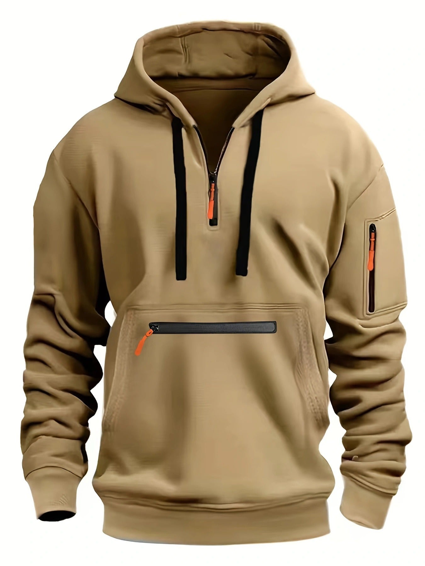 Herren-Kapuzenpullover mit einfarbigem Muster, Reißverschluss, gefütterter Kragen, lockere Passform, lässige Sportbekleidung | TZ-28 
