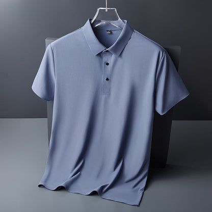 Herren Sommer Nahtloses T-Shirt Aus Eisseide Einfarbig Kurzarm Lässiges Stretch-Poloshirt | Y678 