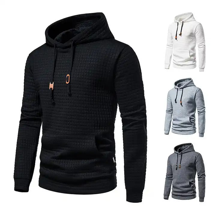 Casual Pullover Hooded Sweatshirt Hoodie Waffle Pattern Solid Hoodies | W02