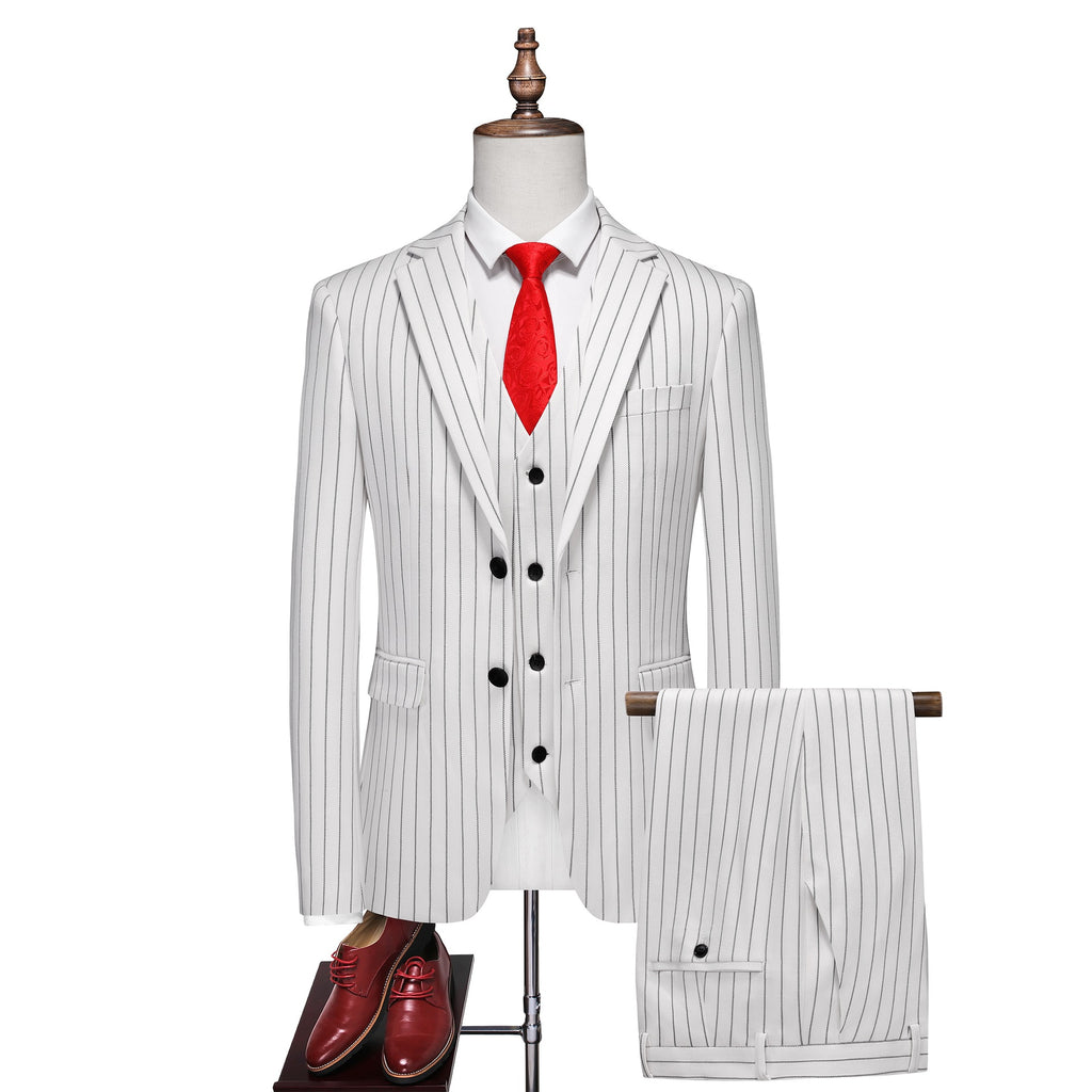 Men's Slim Fit Three-Piece Suit Set | Fashion Big & Tall Wedding Banquet Blazer with Waistcoat | Modern Business Formal Wear | 838