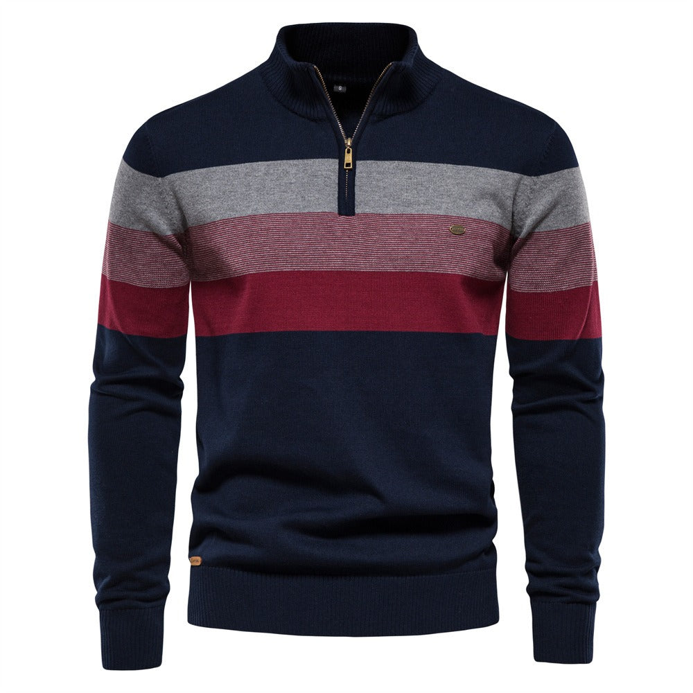 Winter-Rollkragenpullover aus Baumwolle mit Stehkragen, gerippter Business-Streifen für Herren | SW155 
