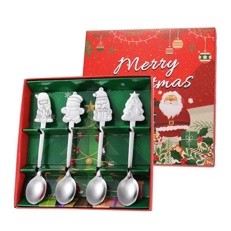 4PCS Christmas Stainless Steel Coffee & Dessert Spoons - Festive Tableware & Gift Set |