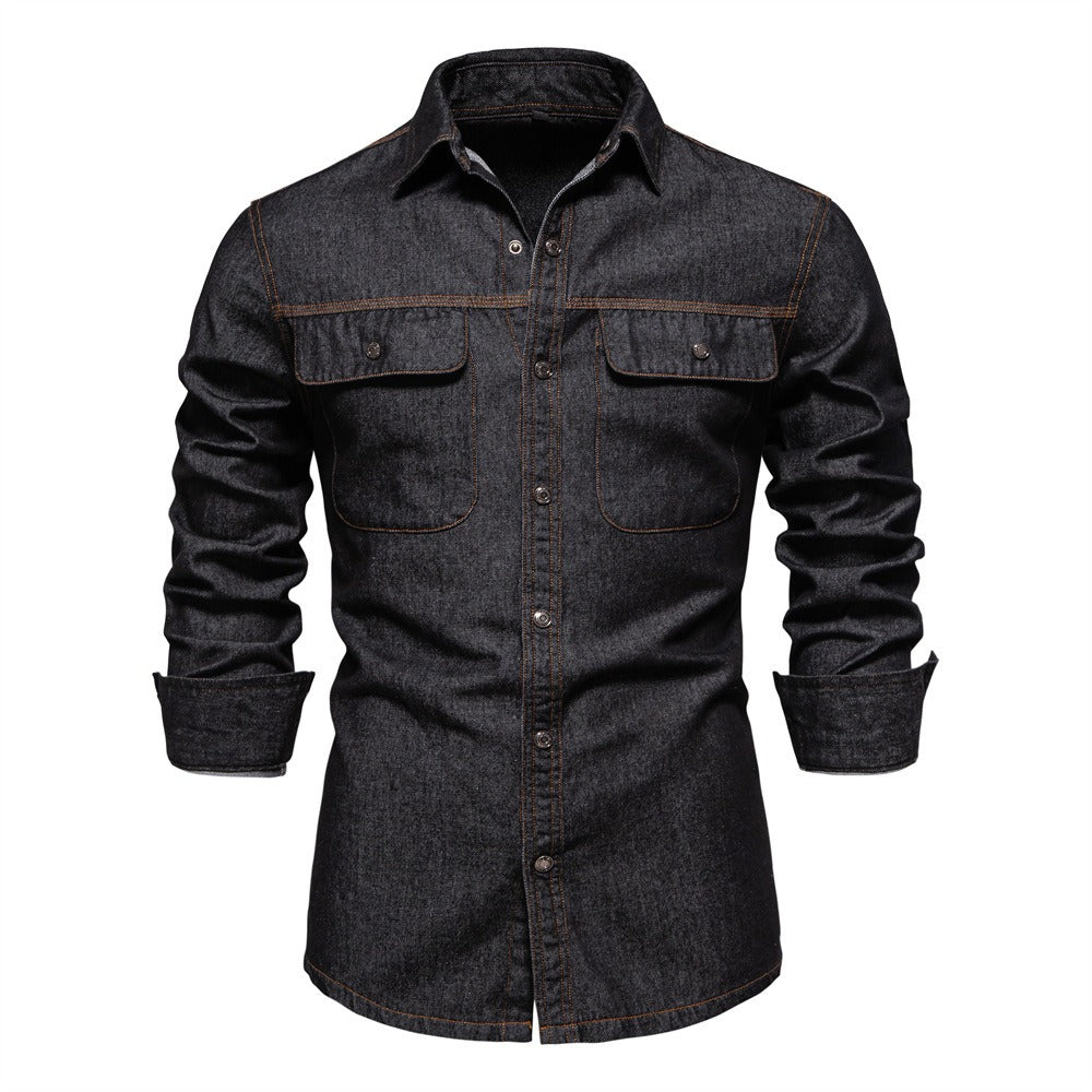 Herren-Jeanshemd mit verwaschenem Muster – Langarm, 100 % Baumwolle, lässiges Button-Up-Oberteil | 6025 