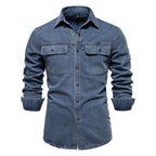 Herren-Jeanshemd mit verwaschenem Muster – Langarm, 100 % Baumwolle, lässiges Button-Up-Oberteil | 6025 