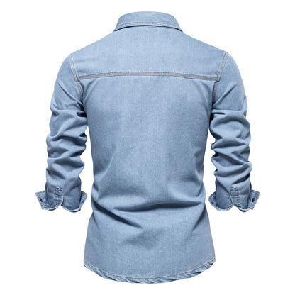 Herren-Jeanshemd mit verwaschenem Muster – Langarm, 100 % Baumwolle, lässiges Button-Up-Oberteil | 6025 