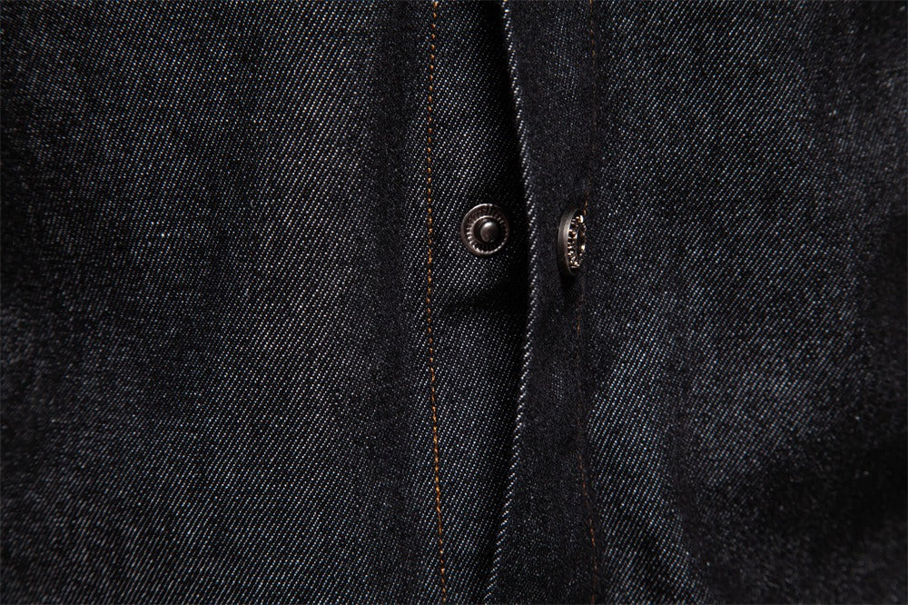 Herren-Jeanshemd aus gewaschener Baumwolle im Euro-Fit – Langarm, einfarbig, lässig, zum Zuknöpfen | 6028 