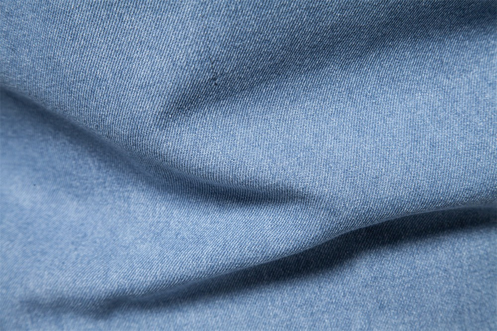 Herren-Jeanshemd aus gewaschener Baumwolle im Euro-Fit – Langarm, einfarbig, lässig, zum Zuknöpfen | 6028 