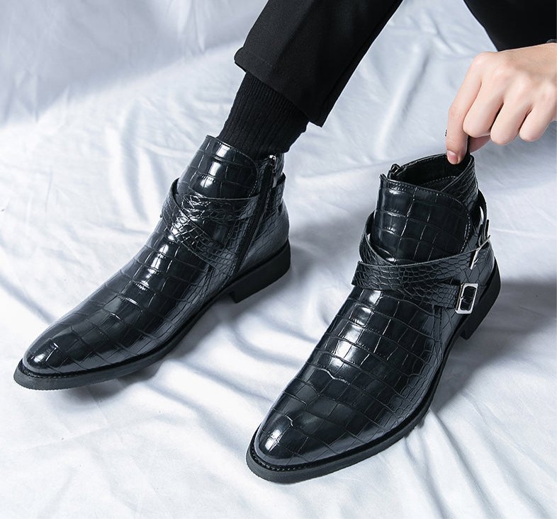 Reißverschluss geprägte High-Top-Lederschuhe Herren Vintage Martin Stiefel | 6805 