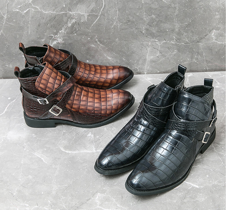 Reißverschluss geprägte High-Top-Lederschuhe Herren Vintage Martin Stiefel | 6805 